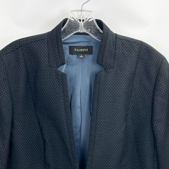 Talbots Blazer Navy Blue Wool Blend Polka Dot Jacket Blazer Size 12 - Picture 3 of 13